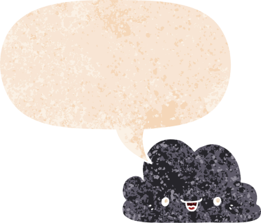 Bir insan tarafından çizilmiş grunge sıkıntılı retro biçiminde konuşma baloncuğu ile sevimli çizgi film bulutu