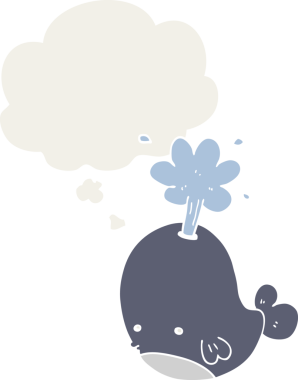 Düşünce baloncuğu olan bir balina insan tarafından çizilmiş bir çizgi film.