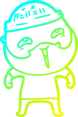 Bir insan tarafından çizilmiş, mutlu, sakallı, çizgi film karakteri.