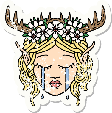 Bir insan tarafından çizilmiş ağlayan bir Elf Druid karakterinin grunge çıkartması.