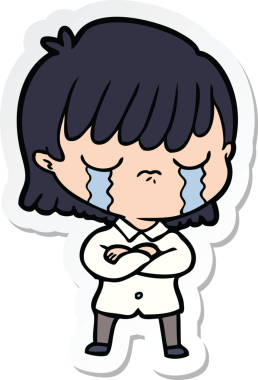 Bir insan tarafından çizilmiş, ağlayan bir karikatür kadının çıkartması.