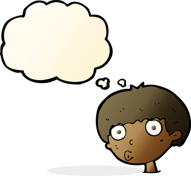 Bir insan tarafından çizilmiş düşünce baloncuğu olan bir çocuk.