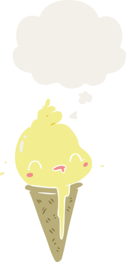 Bir insan tarafından çizilmiş düşünce baloncuklu tatlı çizgi film dondurması.