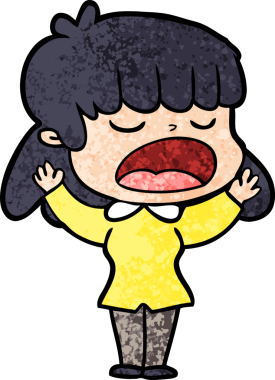 Çizgi filmdeki kadın bir insan tarafından yüksek sesle çizilmiş.