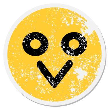 Boş gözlü kuş yüzü bir insan tarafından çizilmiş dairesel bir etiket.