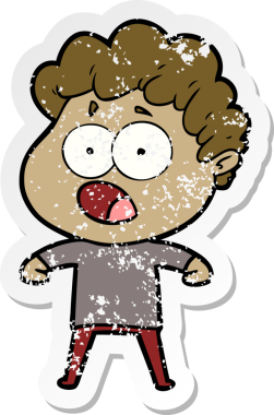 Bir insan tarafından çizilen şaşkınlık içinde soluk soluğa kalmış bir çizgi film karakterinin sıkıntılı çıkartması.