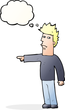 Bir insan tarafından çizilen düşünce baloncuğuyla işaret eden çizgi film adamı.