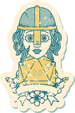 Retro Dövme Tarzı İnsan Savaşçısı Doğal 20 D20 ruloyla Bir insan tarafından çizilmiş