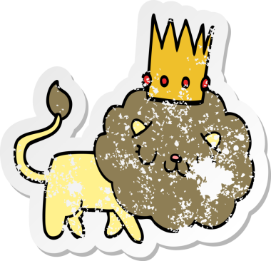 Bir insan tarafından çizilmiş taçlı çizgi film aslanının sıkıntılı çıkartması.