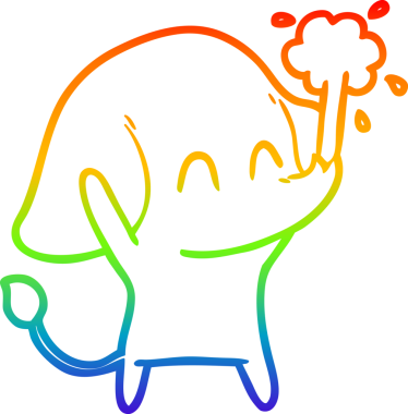 Gökkuşağı gradyan çizgisi insan tarafından çizilmiş su püskürten şirin bir fil çizimi.