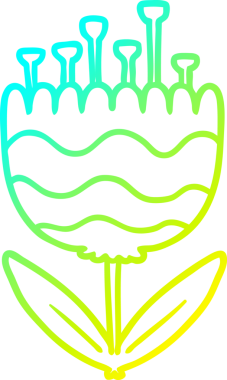 Bir insan tarafından çizilmiş karikatür desenli bir çiçeğin soğuk gradyan çizimi