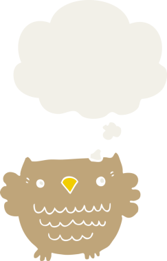 bir insan tarafından çizilmiş düşünce baloncuğu olan çizgi film baykuşu