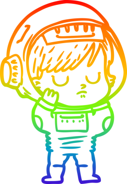 Gökkuşağı gradyan çizgi çizimi bir insan tarafından çizilmiş astronot bir kadın.