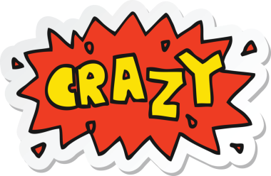 Bir insan tarafından çizilmiş çılgın bir çizgi film sözcüğünün çıkartması.