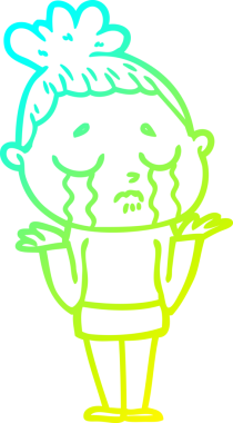 Bir insanın omuz silktiği ağlayan bir karikatür çizimi.