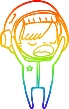 Gökkuşağı gradyan çizgi çizimi Bir insan tarafından çizilen açıklayan astronot kadın çizgi