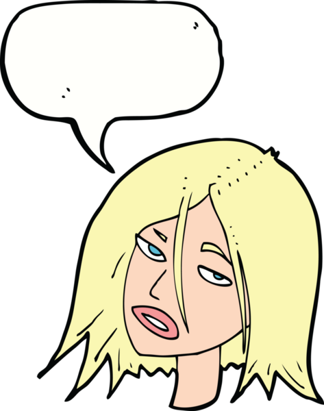 Bir insan tarafından çizilmiş konuşma baloncuğuyla rahatsız bir kadın.