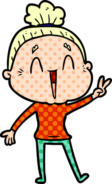 Bir insan tarafından çizilmiş mutlu yaşlı kadın çizgi filmi.