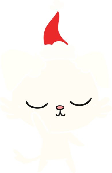 Bir insan tarafından çizilmiş Noel Baba şapkası takan bir köpeğin düz renk çizimi.