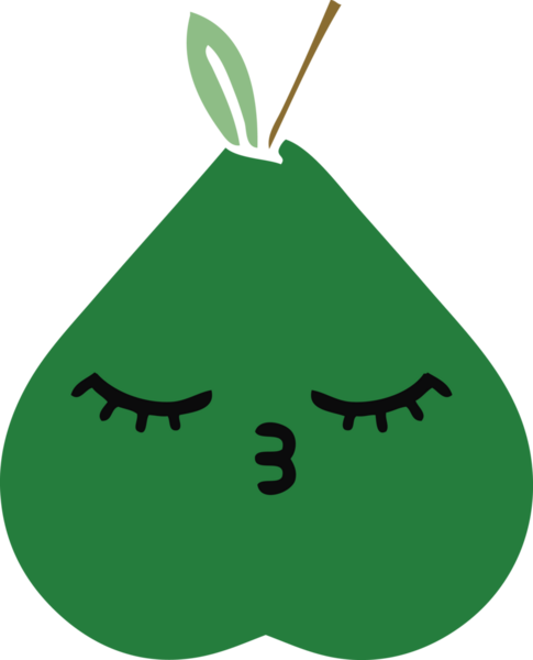 Bir insan tarafından çizilmiş bir armutun düz renkli retro karikatürü