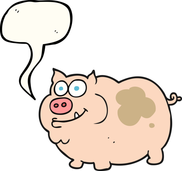 Bir insan tarafından çizilmiş serbest konuşma balonu çizgi film domuzu.