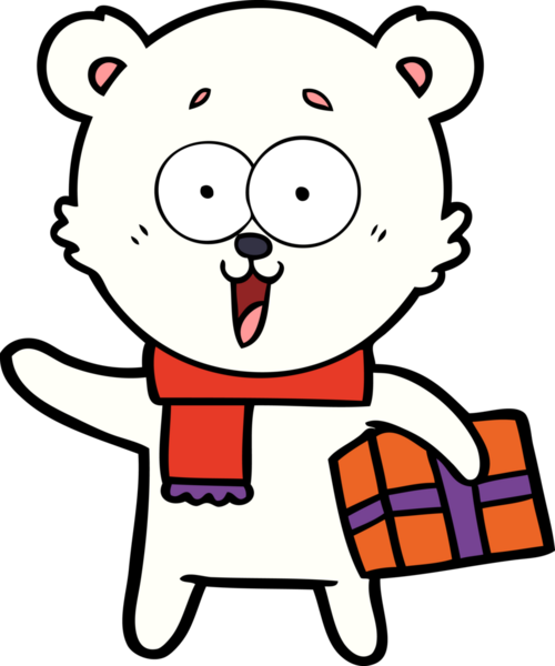 Kutup ayısı Noel hediyesi olarak bir insan tarafından çizilmiş karikatür.