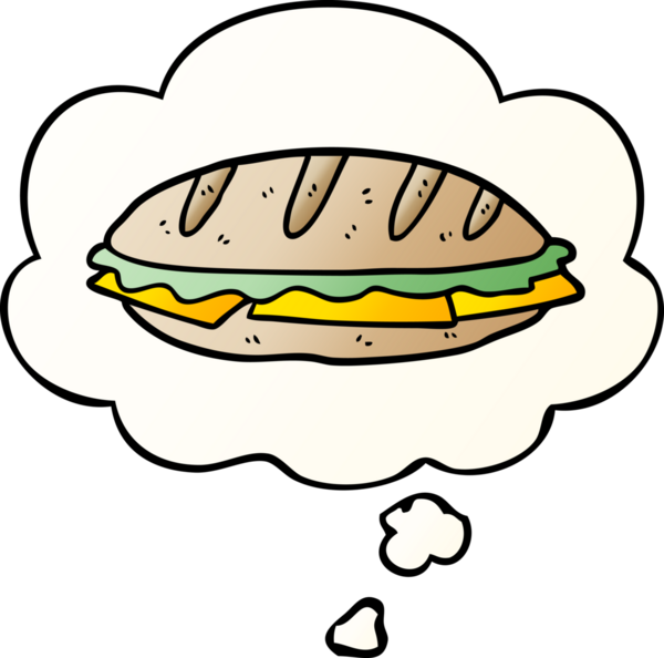 Düşünce baloncuklu karikatür peynirli sandviç bir insan tarafından çizilmiş.