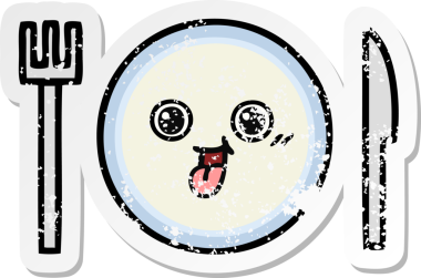 Bir insan tarafından çizilmiş tatlı bir yemek tabağının sıkıntılı çıkartması.