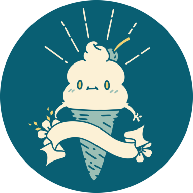 Bir insan tarafından çizilmiş dövme stili dondurma karakterinin simgesi