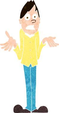 Çizgi filmci bir insan tarafından çizilmiş omuzlarını silkiyor.