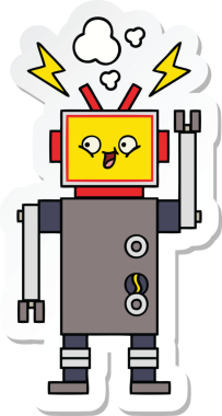 Bir insan tarafından çizilmiş şirin bir dans robotunun çıkartması.