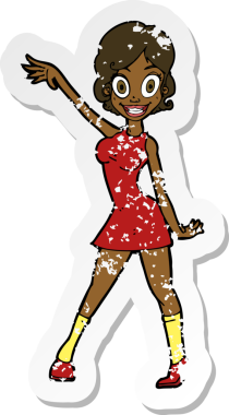 Bir insan tarafından çizilmiş bir karikatür parti kızının gerilimli çıkartması.