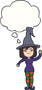 Bir insan tarafından çizilmiş düşünce baloncuklu çizgi film cadısı.