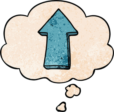 bir insan tarafından çizilmiş grunge doku biçiminde düşünce baloncuğu olan çizgi film oku