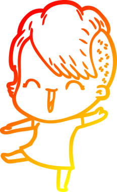 Bir insan tarafından çizilen mutlu bir hipster kızın çizgi çizimi.