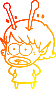 Bir çizgi film karakteri, bir insan tarafından çizilmiş bir uzaylı kız çizimi.