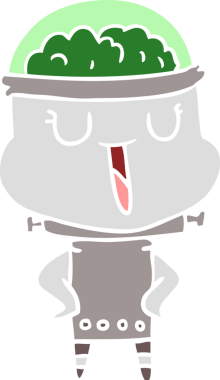 Bir insan tarafından çizilmiş mutlu düz renkli çizgi film robotu