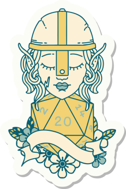 Bir insan tarafından çizilmiş 20 zarlı bir elf savaşçısı çıkartması.