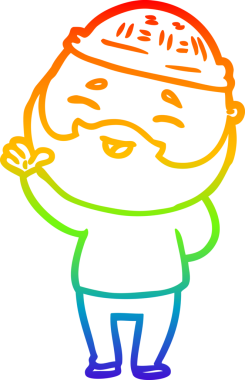 Bir insan tarafından çizilmiş mutlu sakallı bir adamın çizgi çizimi.