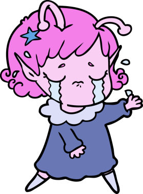 Bir insan tarafından çizilmiş ağlayan uzaylı kız çizgi filmi.