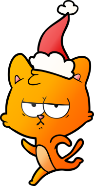 Bir insan tarafından çizilmiş Noel Baba şapkası takan bir kedinin gradyan çizimi.