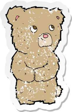 Bir insan tarafından çizilmiş oyuncak ayının gerilimli çıkartması.