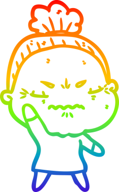 Gökkuşağı gradyan çizgi çizimi bir insan tarafından çizilmiş yaşlı bir kadın tarafından rahatsız edildi