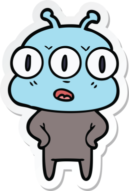 Bir insan tarafından çizilmiş üç gözlü bir uzaylının çıkartması.