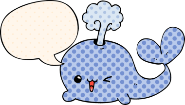 Çizgi roman tarzında konuşan balina bir insan tarafından çizilmiş.