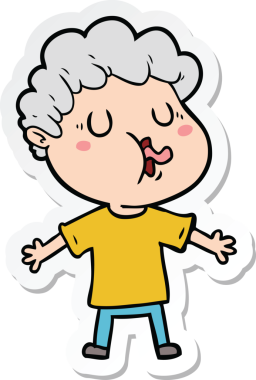 Bir insan tarafından çizilmiş şarkı söyleyen bir çizgi film karakterinin çıkartması.