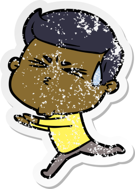 Bir insan tarafından çizilmiş terleyen bir çizgi film karakterinin sıkıntılı çıkartması.