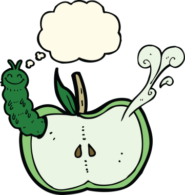 Bir insan tarafından çizilmiş düşünce baloncuklu bir elma.