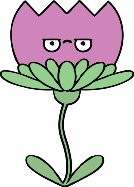 Bir insan tarafından çizilmiş sevimli bir çiçek karikatürü.