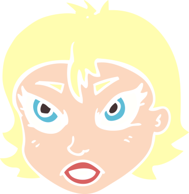 Bir insan tarafından çizilen kızgın kadın yüzünün düz renkli çizimi